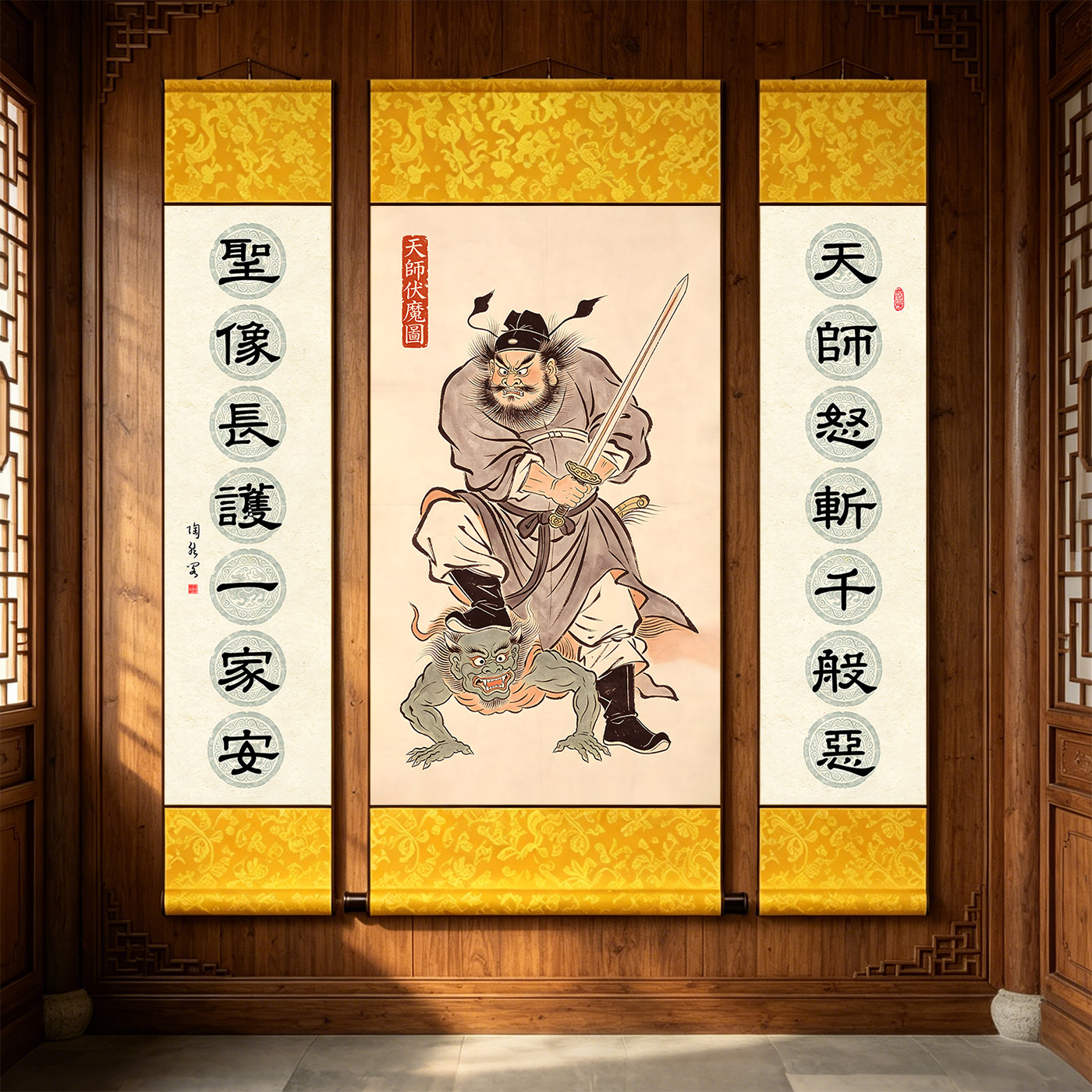 天师钟馗伏魔图钟馗画像挂画镇宅神像客厅玄关居家卷轴画装饰画