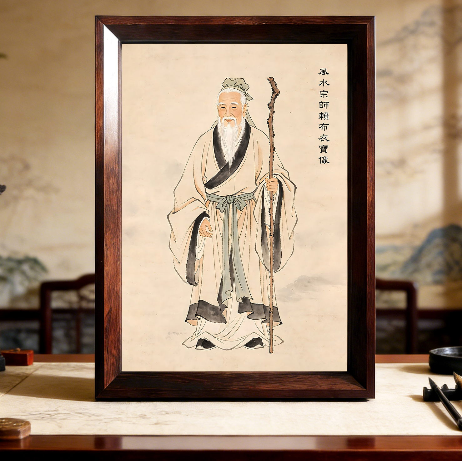 赖布衣画像相框摆台风水祖师宗师赖布衣挂画装饰画画框摆件书房
