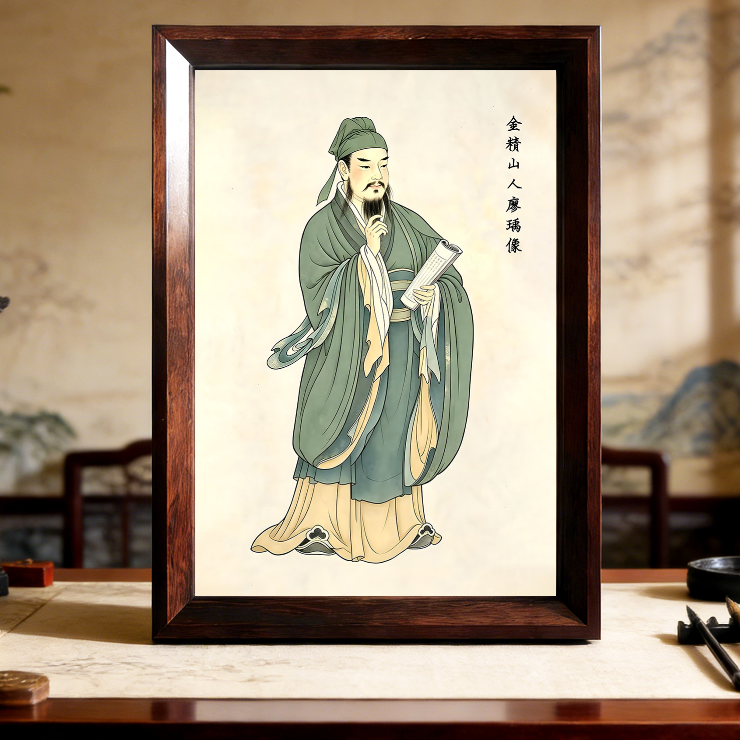 金精山人廖瑀画像相框摆件挂画三僚风水廖氏开山祖师廖金精摆台