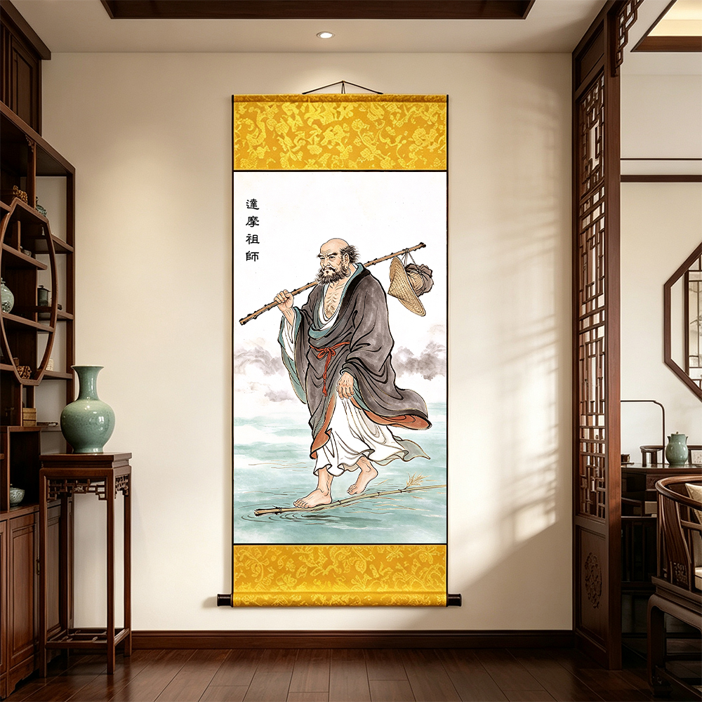 达摩祖师画像达摩祖师像卷轴画新款达摩祖师一苇渡江图书房挂画